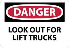 NMC - "Danger - Look Out for Lift Trucks", 10" Long x 14" Wide, Rigid Plastic Safety Sign - Rectangle, 0.05" Thick, Use for Accident Prevention - Americas Industrial Supply