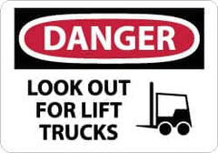 NMC - "Danger - Look Out for Lift Trucks", 10" Long x 14" Wide, Pressure-Sensitive Vinyl Safety Sign - Rectangle, 0.004" Thick, Use for Accident Prevention - Americas Industrial Supply