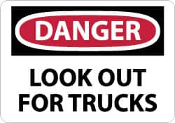 NMC - "Danger - Look Out for Trucks", 10" Long x 14" Wide, Rigid Plastic Safety Sign - Rectangle, 0.05" Thick, Use for Accident Prevention - Americas Industrial Supply