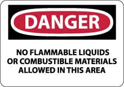 NMC - "Danger - No Flammable Liquids or Combustible Materials Allowed in This Area", 10" Long x 14" Wide, Aluminum Safety Sign - Rectangle, 0.04" Thick, Use for Hazardous Materials - Americas Industrial Supply