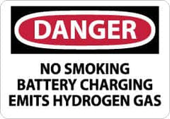 NMC - "Danger - No Smoking - Battery Charging Emits Hydrogen Gas", 10" Long x 14" Wide, Pressure-Sensitive Vinyl Safety Sign - Rectangle, 0.004" Thick, Use for Accident Prevention - Americas Industrial Supply