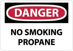 NMC - "Danger - No Smoking - Propane", 10" Long x 14" Wide, Rigid Plastic Safety Sign - Rectangle, 0.05" Thick, Use for Accident Prevention - Americas Industrial Supply