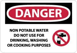NMC - "Danger - Non Potable Water - Do Not Use for Drinking, Washing or Cooking Purposes", 10" Long x 14" Wide, Pressure-Sensitive Vinyl Safety Sign - Rectangle, 0.004" Thick, Use for Accident Prevention - Americas Industrial Supply