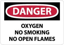 NMC - "Danger - Oxygen, No Smoking, No Open Flames", 10" Long x 14" Wide, Pressure-Sensitive Vinyl Safety Sign - Rectangle, 0.004" Thick, Use for Accident Prevention - Americas Industrial Supply