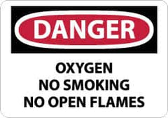 NMC - "Danger - Oxygen, No Smoking, No Open Flames", 10" Long x 14" Wide, Pressure-Sensitive Vinyl Safety Sign - Rectangle, 0.004" Thick, Use for Accident Prevention - Americas Industrial Supply