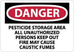 NMC - "Danger - Pesticide Storage Area - All Unauthorized Persons Keep Out - Fire May Cause Caustic Fumes", 10" Long x 14" Wide, Aluminum Safety Sign - Rectangle, 0.04" Thick, Use for Security & Admittance - Americas Industrial Supply