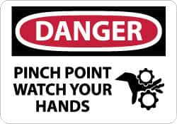 NMC - "Danger - Pinch Point - Watch Your Hands", 10" Long x 14" Wide, Rigid Plastic Safety Sign - Rectangle, 0.05" Thick, Use for Accident Prevention - Americas Industrial Supply