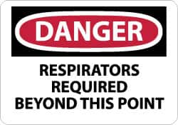 NMC - "Danger - Respirators Required Beyond This Point", 10" Long x 14" Wide, Rigid Plastic Safety Sign - Rectangle, 0.05" Thick, Use for Accident Prevention - Americas Industrial Supply