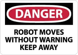 NMC - "Danger - Robot Moves without Warning - Keep Away", 10" Long x 14" Wide, Rigid Plastic Safety Sign - Rectangle, 0.05" Thick, Use for Accident Prevention - Americas Industrial Supply