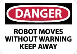 NMC - "Danger - Robot Moves without Warning - Keep Away", 10" Long x 14" Wide, Pressure-Sensitive Vinyl Safety Sign - Rectangle, 0.004" Thick, Use for Accident Prevention - Americas Industrial Supply