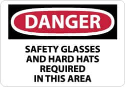 NMC - "Danger - Safety Glasses and Hard Hats Required in This Area", 10" Long x 14" Wide, Rigid Plastic Safety Sign - Rectangle, 0.05" Thick, Use for Accident Prevention - Americas Industrial Supply