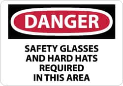 NMC - "Danger - Safety Glasses and Hard Hats Required in This Area", 10" Long x 14" Wide, Aluminum Safety Sign - Rectangle, 0.04" Thick, Use for Accident Prevention - Americas Industrial Supply