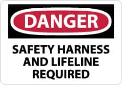 NMC - "Danger - Safety Harness and Lifeline Required", 10" Long x 14" Wide, Aluminum Safety Sign - Rectangle, 0.04" Thick, Use for Accident Prevention - Americas Industrial Supply