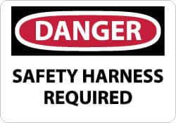 NMC - "Danger - Safety Harness Required", 10" Long x 14" Wide, Aluminum Safety Sign - Rectangle, 0.04" Thick, Use for Accident Prevention - Americas Industrial Supply