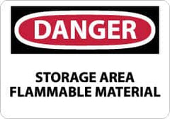 NMC - "Danger - Storage Area - Flammable Material", 10" Long x 14" Wide, Pressure-Sensitive Vinyl Safety Sign - Rectangle, 0.004" Thick, Use for Hazardous Materials - Americas Industrial Supply