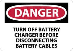 NMC - "Danger - Turn off Battery Charger Before Disconnecting Battery Cables", 10" Long x 14" Wide, Pressure-Sensitive Vinyl Safety Sign - Rectangle, 0.004" Thick, Use for Accident Prevention - Americas Industrial Supply