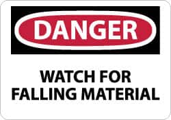 NMC - "Danger - Watch for Falling Material", 10" Long x 14" Wide, Pressure-Sensitive Vinyl Safety Sign - Rectangle, 0.004" Thick, Use for Accident Prevention - Americas Industrial Supply
