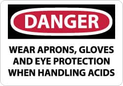 NMC - "Danger - Wear Aprons, Gloves and Eye Protection When Handling Acids", 10" Long x 14" Wide, Pressure-Sensitive Vinyl Safety Sign - Rectangle, 0.004" Thick, Use for Accident Prevention - Americas Industrial Supply