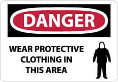 NMC - "Danger - Wear Protective Clothing in This Area", 10" Long x 14" Wide, Rigid Plastic Safety Sign - Rectangle, 0.05" Thick, Use for Accident Prevention - Americas Industrial Supply