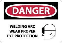 NMC - "Danger - Welding Arc Wear Proper Eye Protection", 10" Long x 14" Wide, Pressure-Sensitive Vinyl Safety Sign - Rectangle, 0.004" Thick, Use for Accident Prevention - Americas Industrial Supply
