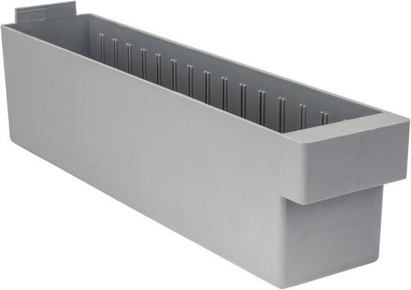 Quantum Storage - 17-5/8" Deep, Gray High-Impact Polystyrene Drawer Bin - 4-5/8" High x 3-3/4" Wide x 17-5/8" Long - Americas Industrial Supply