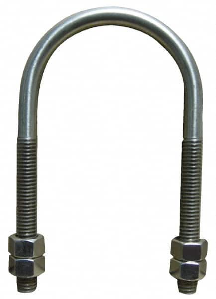 Empire - 1/2-13 UNC, 6-1/8" Long, Round U Bolt Clamp with No Mount Plate for 5" Pipe - 3" Thread Length, 5" Wide, Grade 304 Stainless Steel - Americas Industrial Supply