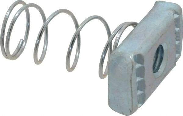 Empire - 3/8" Rod, Electro Galvanized Carbon Steel Spring Strut Nut - Used for Attaching Hanger Rod or Other Accessories to Strut - Americas Industrial Supply