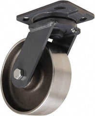 Hamilton - 6" Diam x 2" Wide x 7-1/2" OAH Top Plate Mount Swivel Caster - Forged Steel, 2,000 Lb Capacity, Sealed Precision Ball Bearing, 4 x 5" Plate - Americas Industrial Supply