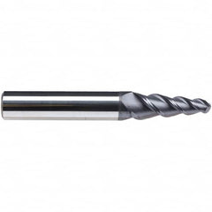 Emuge - 6° Taper Angle per Side, 3.8mm Small End Diam, 19mm LOC, Solid Carbide 3 Flute Tapered Ball End Mill - TiAlN Finish, 62mm OAL, 6mm Shank Diam, Spiral Flute, 45° Helix - Americas Industrial Supply