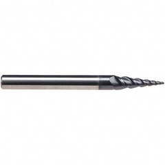 Emuge - 8° Taper Angle per Side, 3.85mm Small End Diam, 15mm LOC, Solid Carbide 3 Flute Tapered Ball End Mill - TiAlN Finish, 62mm OAL, 6mm Shank Diam, Spiral Flute, 45° Helix - Americas Industrial Supply