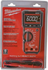 Milwaukee Tool - 2217-20, CAT III, 600 VAC/VDC, Digital True RMS Auto Ranging Multimeter - 40 mOhm, Measures Voltage, Capacitance, Current, Frequency, Resistance, Temperature - Americas Industrial Supply