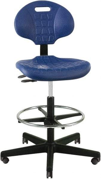 Bevco - 22 to 32" High Adjustable Height Swivel Stool - 27" Wide x 27" Deep, Polyurethane Seat, Blue - Americas Industrial Supply