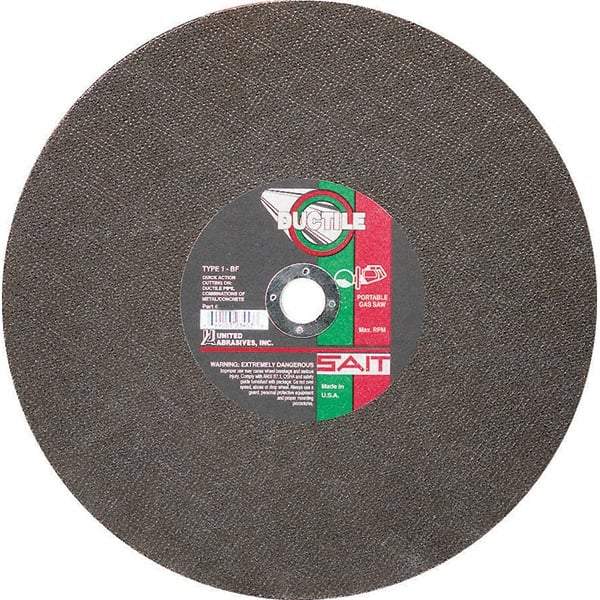 Sait - 12" Aluminum Oxide Cutoff Wheel - 1/8" Thick, 1" Arbor, 6,300 Max RPM, Use with Portable Tools - Americas Industrial Supply