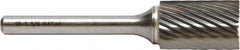 M.A. Ford - 7/16" Cut Diam, 1/4" Shank Diam, Cylinder with End Cut Head Double Cut Burr - Carbide, End Cut End, 1" LOC, 3" OAL - Americas Industrial Supply