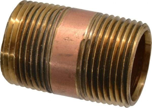 Merit Brass - 2" Long, 1" Pipe Threaded Brass Pipe Nipple - NPT Thread, Red Brass - Americas Industrial Supply