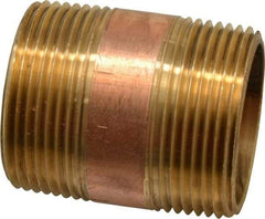 Merit Brass - 2" Long, 1-1/4" Pipe Threaded Brass Pipe Nipple - NPT Thread, Red Brass - Americas Industrial Supply
