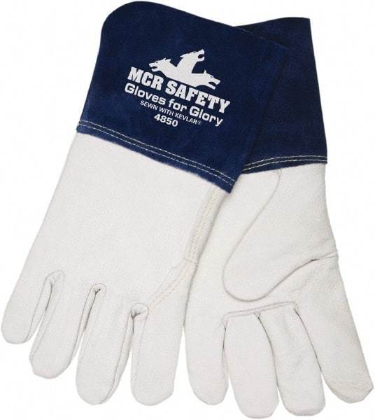 MCR Safety - Welder's & Heat Protective Gloves - LEATH MED WHT/BLU 1/PR GLOVES FOR GLORY WELD GLV - Americas Industrial Supply