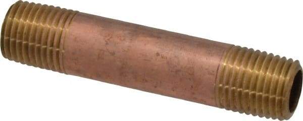 Merit Brass - 2-1/2" Long, 1/4" Pipe Threaded Brass Pipe Nipple - NPT Thread, Red Brass - Americas Industrial Supply