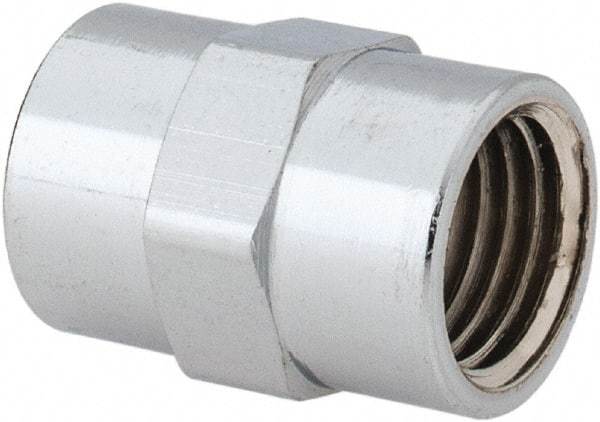 Merit Brass - Class 125, 1/4" Internal Pipe, Red Brass & Chrome Coupling - FNPT x FNPT - Americas Industrial Supply