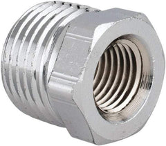 Merit Brass - Class 125, 1/2 x 1/4" Internal Pipe, Red Brass & Chrome Hex Bushing - MNPT x FNPT - Americas Industrial Supply