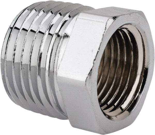 Merit Brass - Class 125, 1/2 x 3/8" Internal Pipe, Red Brass & Chrome Hex Bushing - MNPT x FNPT - Americas Industrial Supply