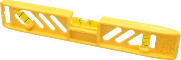 Empire Level - 9" Long 3 Vial Torpedo Level - Polycast, Yellow, 1 45°, 1 Level & 1 Plumb Vials - Americas Industrial Supply