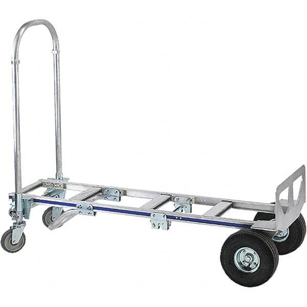 Wesco Industrial Products - 1,200 Lb Capacity 61-3/4" OAH Hand Truck - 18 x 7-1/2" Base Plate, Continuous Handle, Aluminum, Full Pneumatic Wheels - Americas Industrial Supply