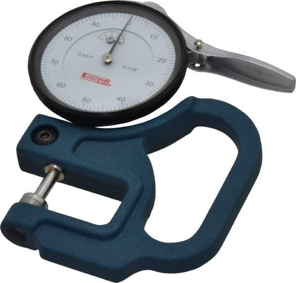 SPI - 0 to 0.05 Inch Measurement, 0.0001 Inch Graduation, 1-1/8 Inch Throat Depth, Dial Thickness Gage - 2-1/4 Inch Dial Diameter - Americas Industrial Supply
