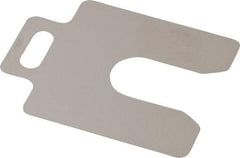 Made in USA - 20 Piece, 2 Inch Long x 2 Inch Wide x 0.004 Inch Thick, Slotted Shim Stock - Stainless Steel, 5/8 Inch Wide Slot - Americas Industrial Supply