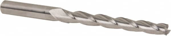 Accupro - 0.5° Taper Angle per Side, 1/4" Small End Diam, 2-1/4" LOC, Solid Carbide 3 Flute Tapered Square End Mill - 4" OAL, 3/8" Shank Diam, Spiral Flute - Americas Industrial Supply