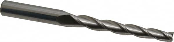 Accupro - 1° Taper Angle per Side, 1/4" Small End Diam, 2-1/4" LOC, Solid Carbide 3 Flute Tapered Square End Mill - 4-1/2" OAL, 3/8" Shank Diam, Spiral Flute - Americas Industrial Supply