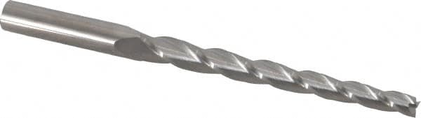 Accupro - 1° Taper Angle per Side, 1/4" Small End Diam, 3-1/4" LOC, Solid Carbide 3 Flute Tapered Square End Mill - 5" OAL, 1/2" Shank Diam, Spiral Flute - Americas Industrial Supply