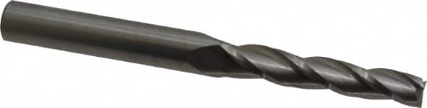 Accupro - 1° Taper Angle per Side, 3/8" Small End Diam, 2-1/4" LOC, Solid Carbide 3 Flute Tapered Square End Mill - 4" OAL, 1/2" Shank Diam, Spiral Flute - Americas Industrial Supply