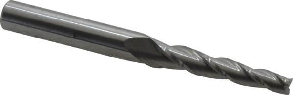 Accupro - 2° Taper Angle per Side, 3/16" Small End Diam, 1-1/4" LOC, Solid Carbide 3 Flute Tapered Square End Mill - 3" OAL, 3/8" Shank Diam, Spiral Flute - Americas Industrial Supply